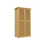 Armoire de jardin en bois jaune 87 x 465 x 160 cm avec toit bitum� inclin� double porte persienne 2 �tag�res ...