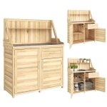 Armoire de jardin - table de rempotage - outsunny - plan de travail en m�tal galvanis� tiroir - bois ...
