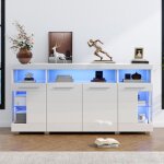 Armoire lat�rale brillante avec �clairage ledlarge buffetarmoire lat�rale en verre tremp� avec 3 compartiments ...