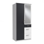 Armoire laval dcor blanc et graphite 1 porte miroir 1 porte 3 tiroirs