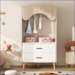Armoire � linge ouverte enfant - penderie + 2 tiroirs - poign�es bois massif - blanc / bois naturel 80x46x1415 ...