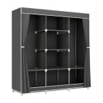 Armoire penderie - 7house - triple - tissu blanc / gris - 3 portes coulissantes - 118x45x169cm