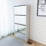 Armoire meuble  chaussures 4 etages avec miroir blanc - marque - modle - couleur principale: blanc