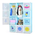 Costway armoire meuble de rangement pour enfants 12 cubes avec 2 section penderie joli assemblage facile ...