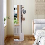 Armoire miroir pivotante 3 - en - 1 - 45x45x160cm - psych� sur pied 360� avec rangement bijoux penderie ...