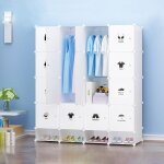 Armoire modulable 16 cubes + 4 cubes chaussures en plastique blanc - meuble de chambre