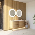 Armoire murale courbe de 140 cm en chêne pour double vasque en résine los angeles Armoire murale courbe de 140 cm en chêne pour double vasque en résine los angeles