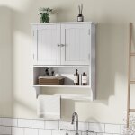 Armoire murale de salle de bain blanche avec porte - serviettes 2 �tag�res r�glables