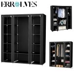 Armoire penderie - dressing grande capacit - xxl - errolves - noir - 3 portes - mtal - contemporain ...