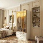 Armoire penderie led blanche 80x50x175cm. 2 portes verre tremp� + 2 tiroirs. dressing capteur lumineux. ...