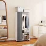 Armoire penderie armoire de rangement mobile avec rideau tringle de suspension 60 x 40 x 128 cm blanc ...