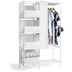 Armoire penderie suspendue 4 niveaux 105x45x170cm blanc dressing tissu avec rideau et rangements