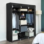 Armoire penderie de vtement luxs - noir - mtal - grande capacit - antirouille - 175 * 150 * 45cm
