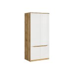 Armoire placard meuble de rangement � 4 portescoloris ch�ne wotan / blanc brillant - longueur 90 x profondeur ...