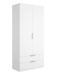 Armoire placard de rangement � 2 portes battantes et 2 tiroirs coloris blanc - hauteur 2035 x longueur ...