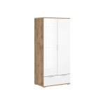 Armoire placard de rangement � 2 portes avec tiroircoloris ch�ne wotan / blanc brillant