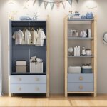 Armoire pliante double pour enfant avec �tag�re cadre �pic�a bleu + bois naturel tringle et tiroirs90x44x180. ...