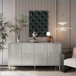 Armoire de rangement 4 portes - style contemporain fonctionnelle avec pieds de pin et mdf - champagne ...
