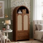 Armoire de rangement 80x40x180cm - design arqu� rotin - 2 tiroirs et crochets - �tag�re r�glable - couleur ...