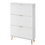 Armoire de rangement � chaussures 3 portes abattantes meuble d?entr�e style milieu du si�cle blanc