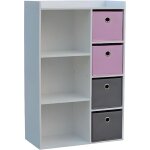 Armoire de rangement enfants fille - meuble de rangement 3 niches 4 tiroirs rose / gris Armoire de rangement enfants fille - meuble de rangement 3 niches 4 tiroirs rose / gris