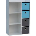 Armoire de rangement - meuble de ra - 3 niches - 4 tiroirs - bleu / gris - enfant