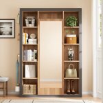Armoire de rangement - porte - manteau avec miroir bibliothque avec bac crochets et cintres - 115x30x165cm ...