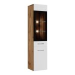 Armoire de rangement rio - meuble de rangement haut placard colonne - chene avec blanc brillant Armoire de rangement rio - meuble de rangement haut placard colonne - chene avec blanc brillant