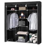Armoire de rangement en tissu - noir - 3 portes coulissantes - 175x150x45cm