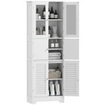 Armoire de salle de bain colonne avec 3 placards � 2 portes armoire multifonctionnelle avec portes vitr�es ...