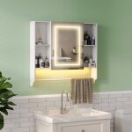 Armoire de salle de bain led miroir anti - bu�e 90cm - meuble mural avec �clairage r�glable - �tag�res ...