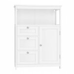 Armoire de salle de bain meuble d?appoint meuble de rangement avec 3 tiroirs et �tag�re r�glable blanc ...