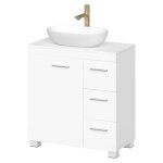 Armoire de salle de bain meuble sous lavabo avec pieds 2 compartiments et 3 tiroirs blanc