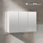 Armoire de salle de bain avec miroir � 3 portes miroir fix�e au mur 90 x 155 x 60 cm panneaux de particules ...