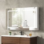 Armoire de salle de bain avec miroir led de courtoisie mural prise usb antibu�e variateur 3 couleurs ...