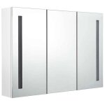 Armoire de salle de bain � miroir led - wiens - 89x14x62 cm - blanc brillant - mdf m�lamin� - miroir ...