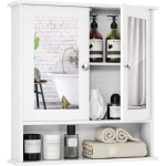 Costway armoire de de salle de bain avec miroir meuble rangement avec 3 etag�res et 2 portes 565 x 13 ...