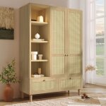 Armoire style campagnard - modernluxe - 120x50x180 cm - �tag�res ouvertes - tringles � v�tements - 2 ...
