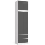 Armoire avec surmeuble akord s60 blanche 60 cm 2 portes 2 tiroirs fa�ade gris graphite 3 �tag�res 60x51x234 ...