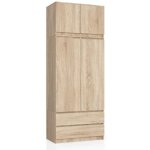 Armoire avec surmeuble akord s90 ch�ne sonoma 90 cm 2 portes 2 tiroirs fa�ade ch�ne sonoma 6 �tag�res ...