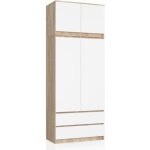 Armoire avec surmeuble akord s90 ch�ne sonoma 90 cm 2 portes 2 tiroirs fa�ade blanche 6 �tag�res 90x51x234 ...