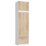 Armoire avec surmeuble akord star blanche 60 cm 2 portes 2 tiroirs fa�ade ch�ne sonoma 3 �tag�res 60x51x234 ...