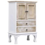 Armoire � tiroirs en bois - jilis - blanc - 50x30x80 cm - 2 tiroirs - 2 portes - bois de paulownia et ...