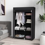 Armoire en tissu 6 �tag�res avec barre de penderie noir maisentiel