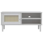 Neuf armoire tv - blanc - meuble tv - table tv - senja aspect rotin blanc 106x40x49cm bois massif pin ...