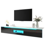 Armoire tv el�gante - meuble tv haut brillant - support tv mural 3 portes sp�ciaux - table blanc et noir ...