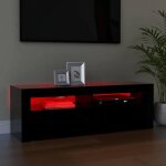 Neuf armoire tv - noir - meuble tv - table tv - avec lumi�res led - noir 120x35x40 cm - tt3503