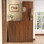 Armoire vestiaire avec armoire � chaussures meuble d?entr�e marron avec tringle � v�tement et pat�re ...
