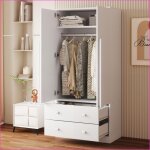 Armoire � v�tements - design � double porte 70x40x170cm - 2 tiroirs - blanc
