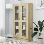 Armoire � vitrine - aramox - ch�ne sonoma - bois - mat - verre - 825x305x150 cm